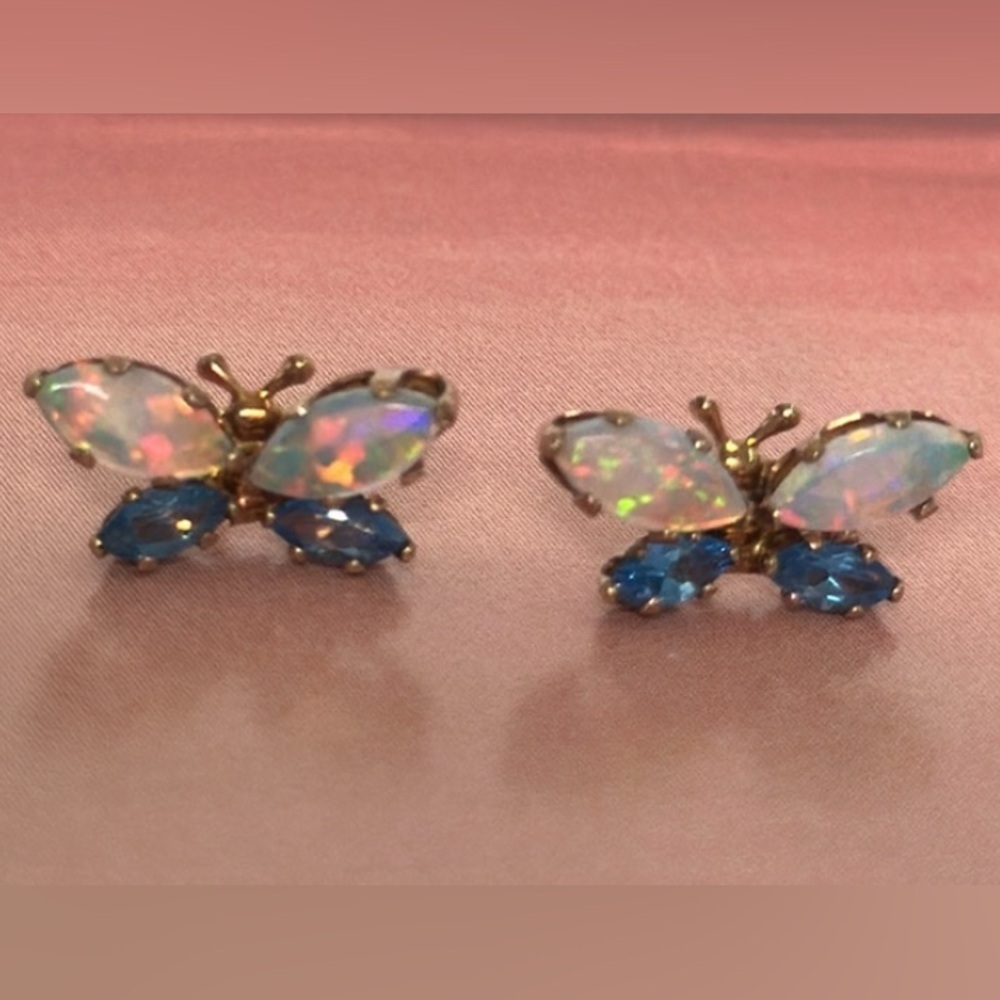 10k real solid gold opal stone and blue spinel butterfly